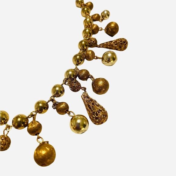 Vintage 50s Lisner Gold Tone Etruscan Revival Dangling Filgree Choker Necklace - Picture 10 of 11